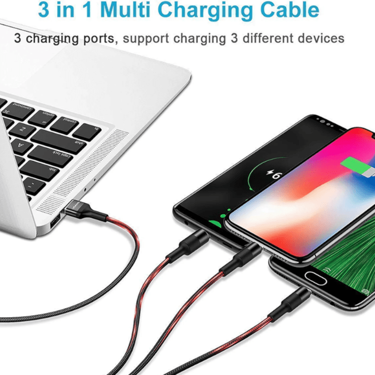 3 in 1 Nylon Mehrfach Universal Ladekabel - Schwarz – Bild 3