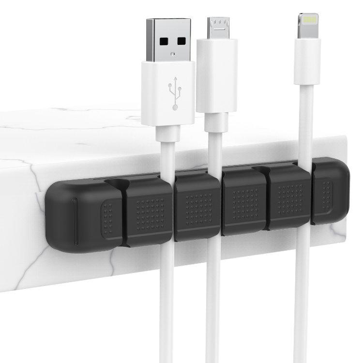 Selbstklebender Silikon Kabelhalter 5-fach – Schwarz